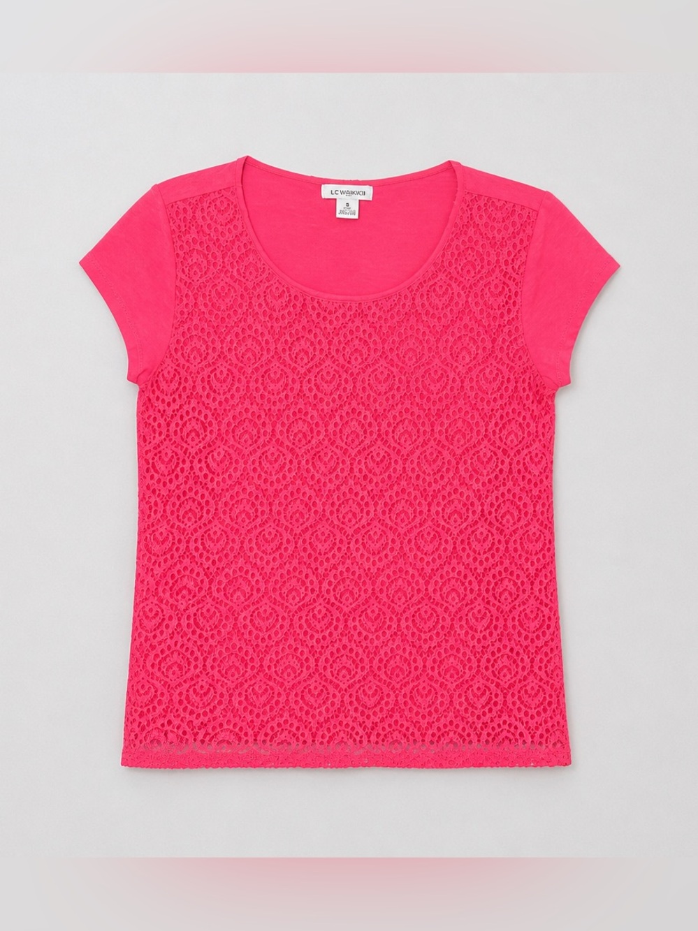 Liz Claiborne Hot Pink Lace Front Short Sleeve Tee